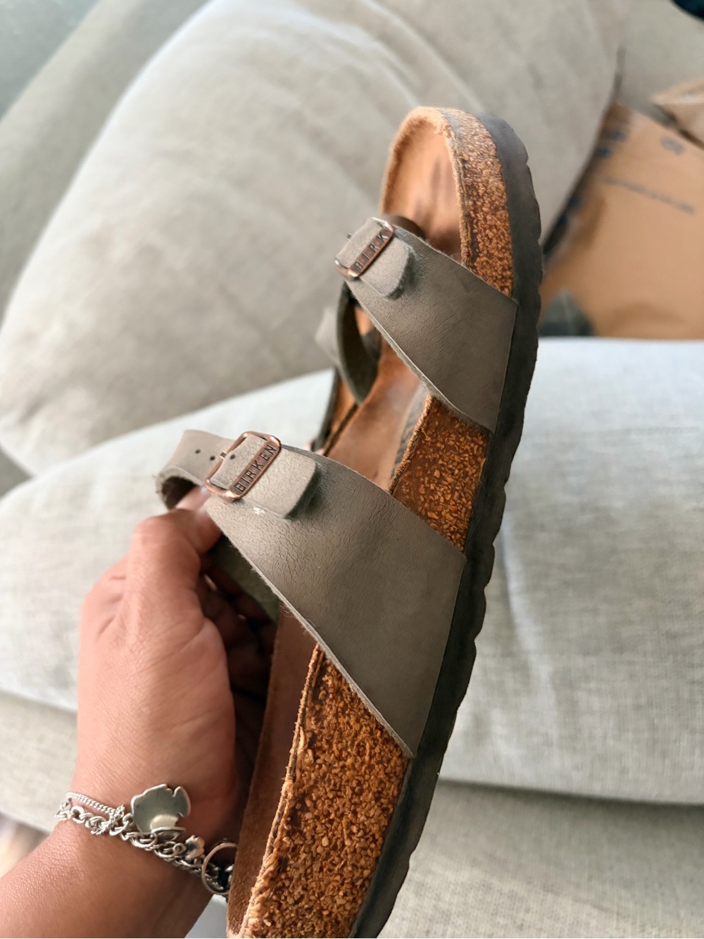 Brown Double Strap Cork Footbed Sandals - Picture 3 of 7